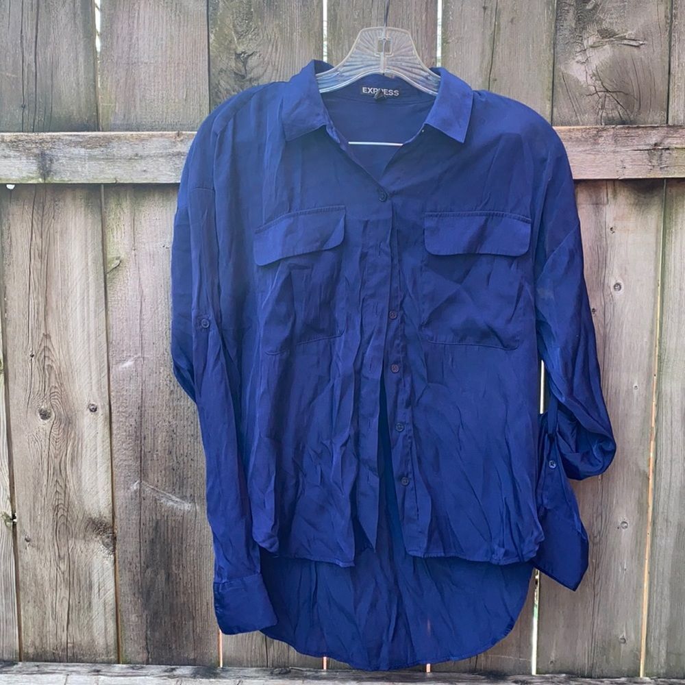 Express satin blue button Down Shirt sz. XS